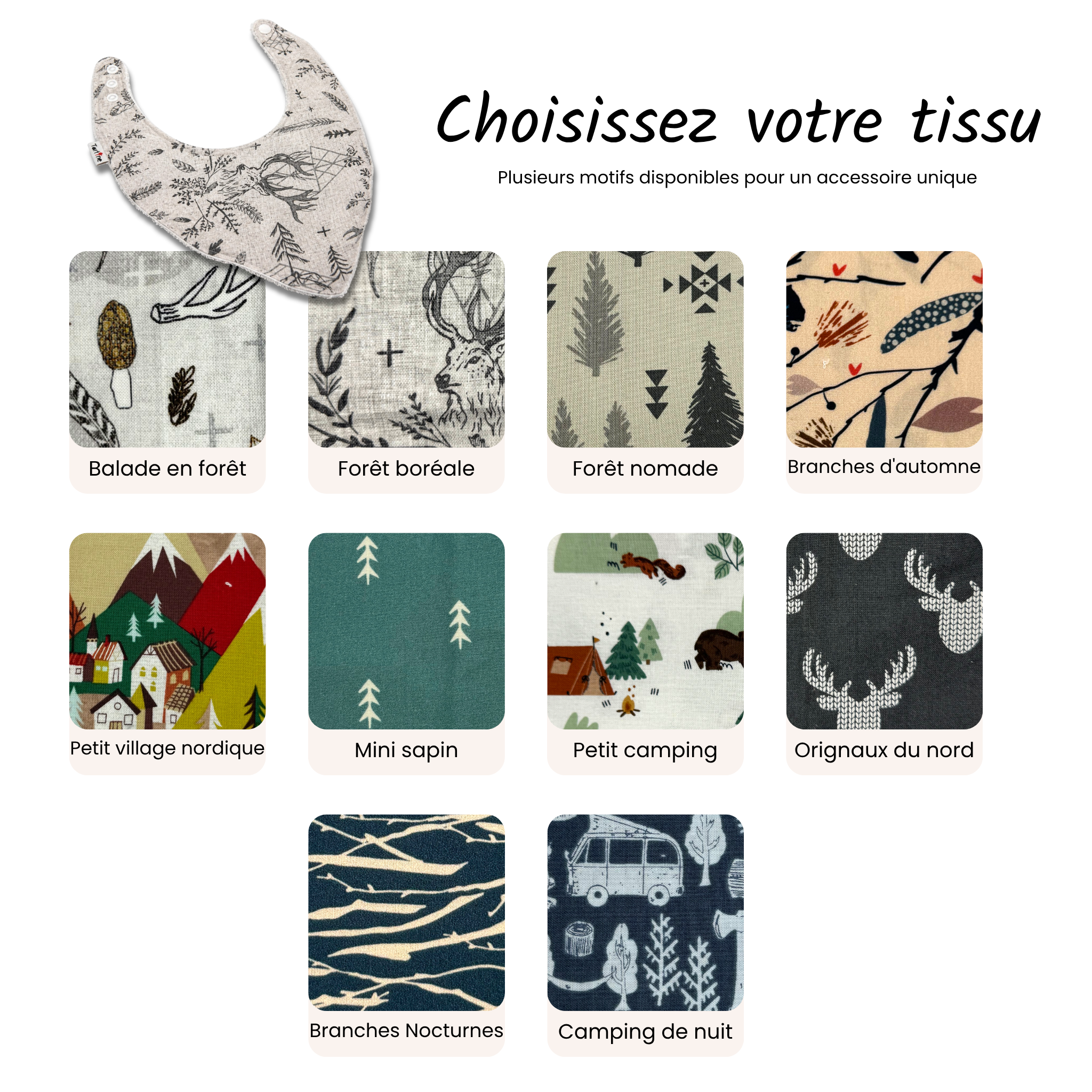 Bavoir Forêt en coton et ratine de bambou Boutique Tartine
