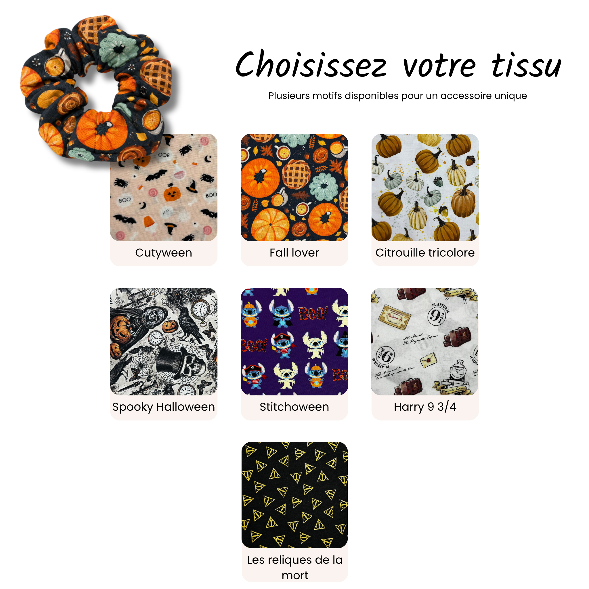 Chouchou enfant Halloween en coton offert en 7 motifs au choix