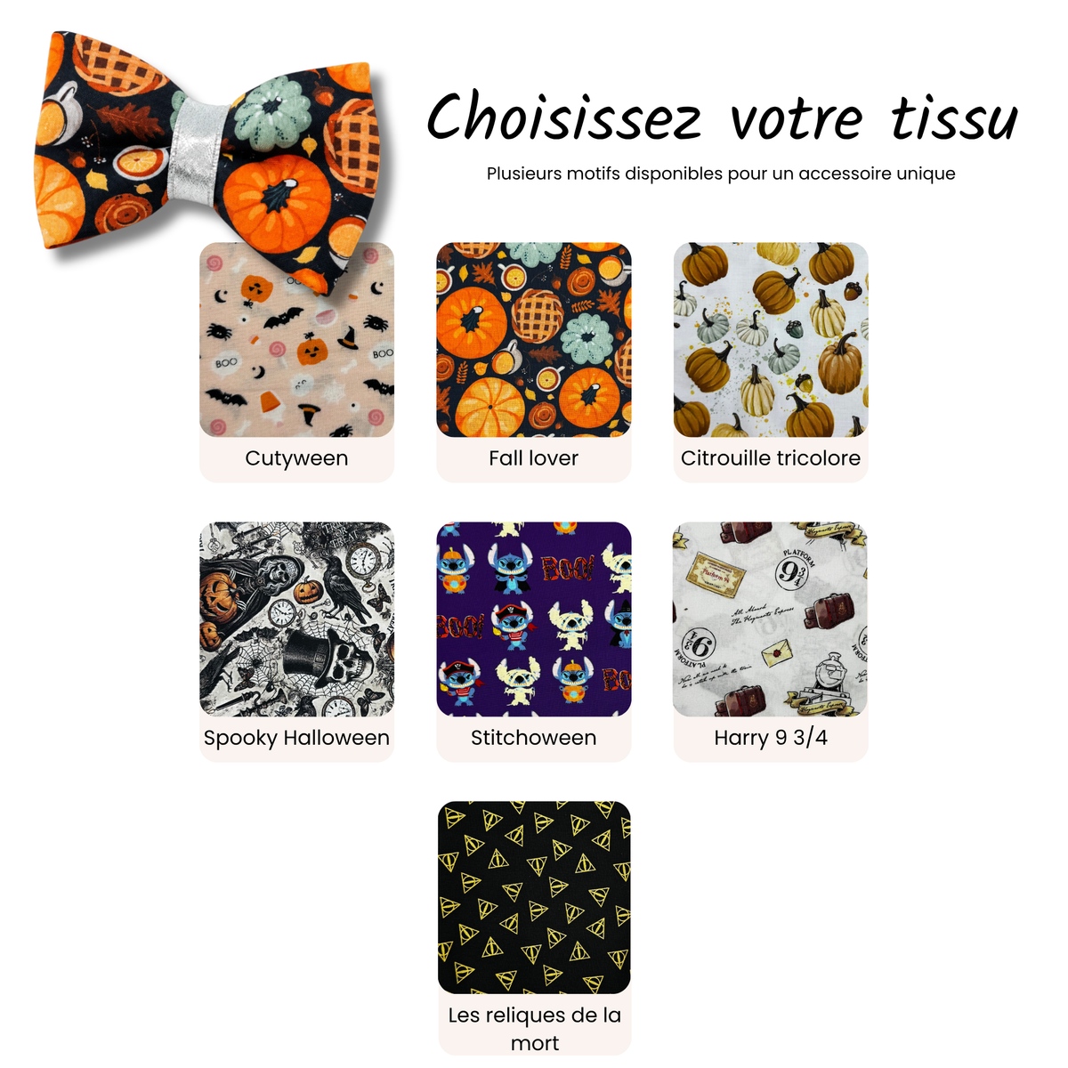 Boucle cheveux Halloween pour bébé offerte en 7 tissus au choix