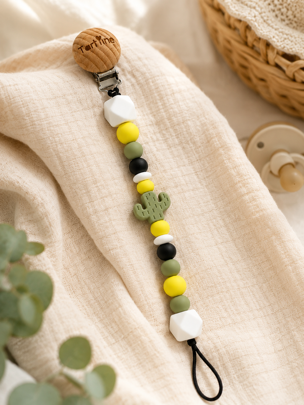 Attache à suce Cactus Vert Sauge et Jaune Boutique Tartine