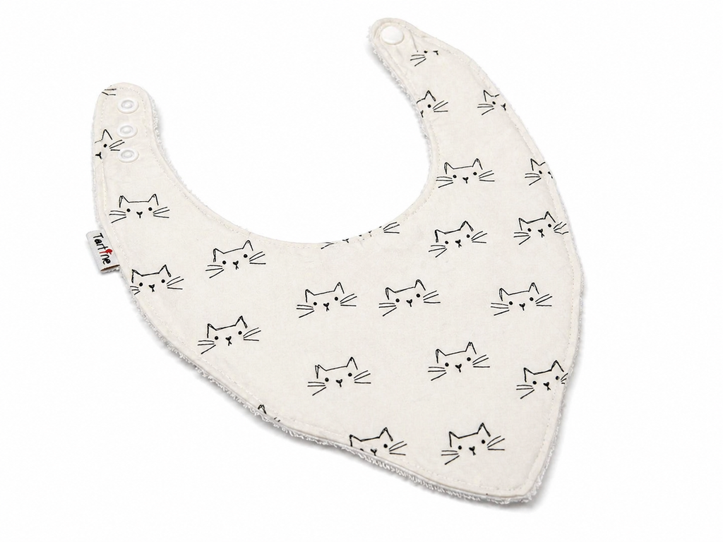 Bavoir animal en coton et ratine de bambou Boutique Tartine Personnalisé / Chat blanc