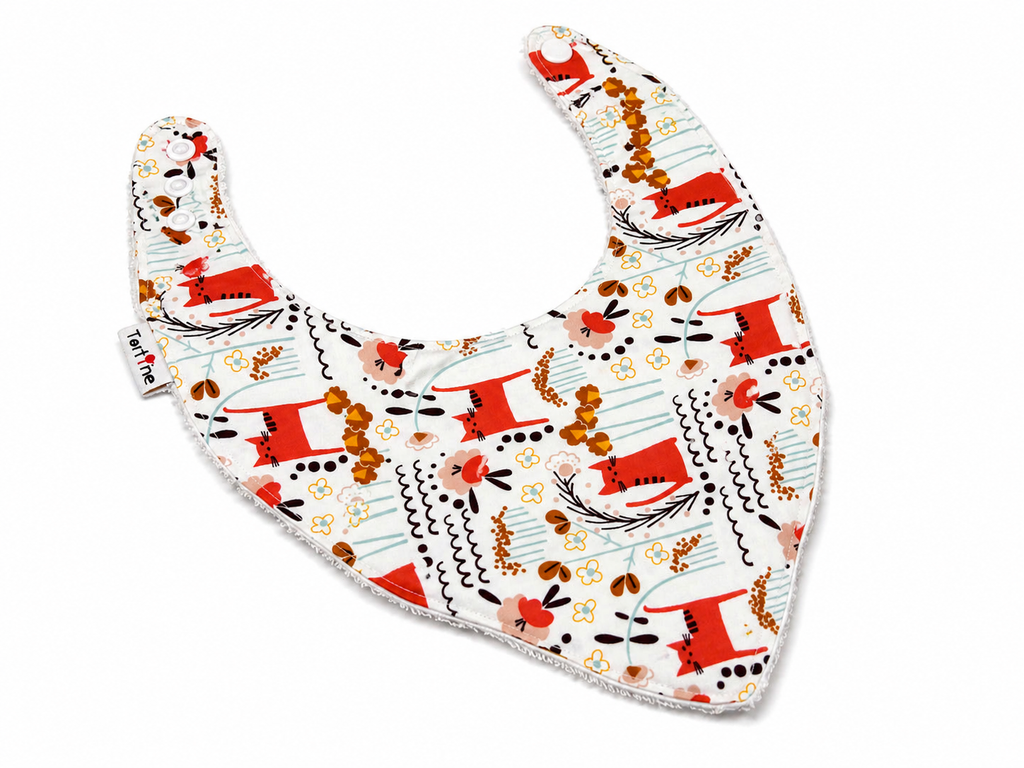 Bavoir animal en coton et ratine de bambou Boutique Tartine Personnalisé / Chat fleuri