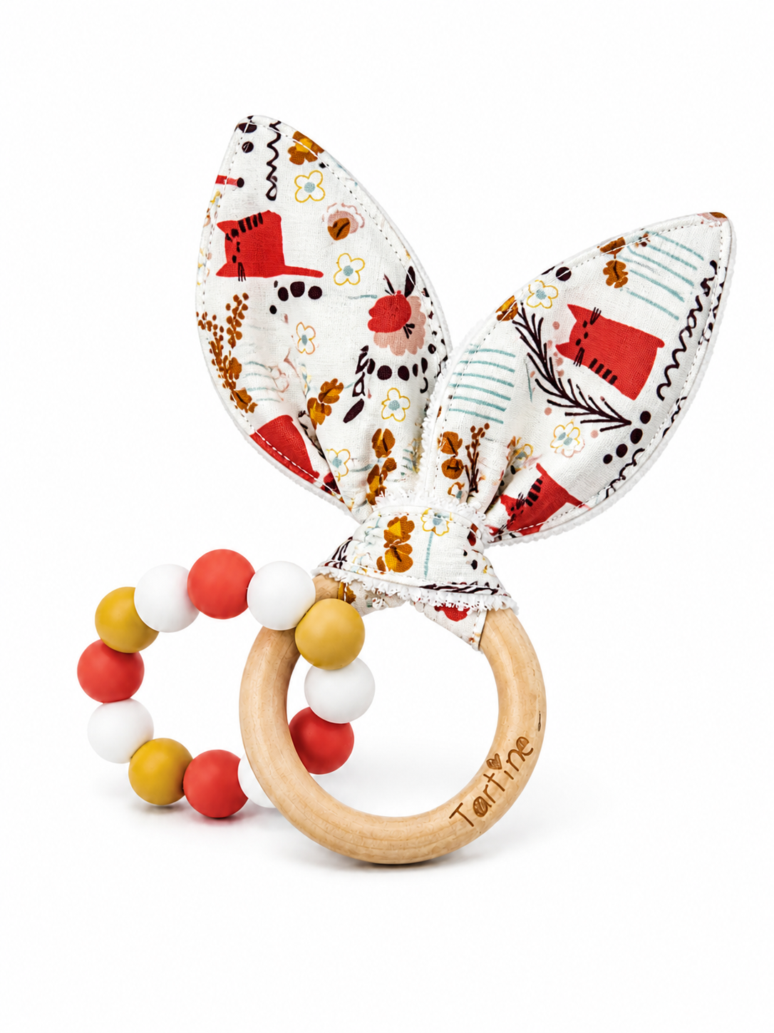 Jouet dentition - Oreille de lapin animal Boutique Tartine Chat fleuri