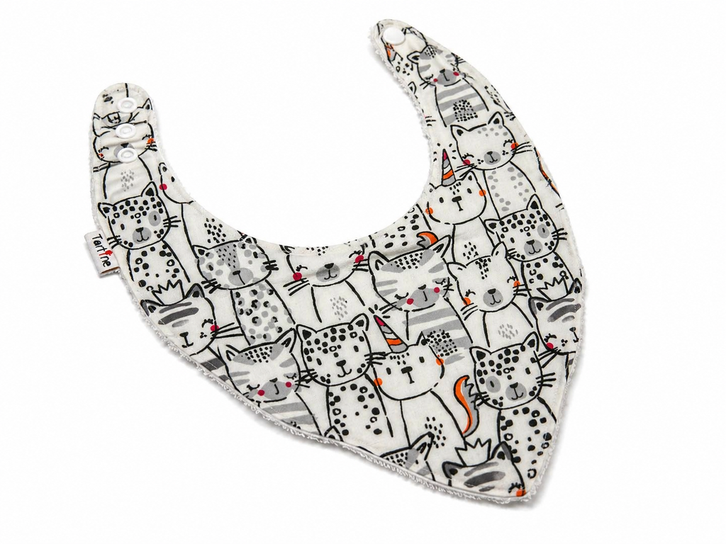 Bavoir animal en coton et ratine de bambou Boutique Tartine Personnalisé / Chat graphique
