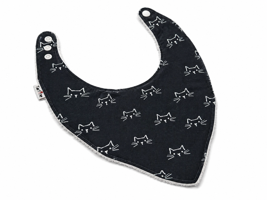 Bavoir animal en coton et ratine de bambou Boutique Tartine Personnalisé / Chat Noir