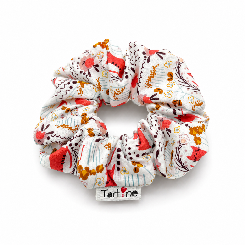 Chouchou adulte en coton animal Boutique Tartine Chat fleuri