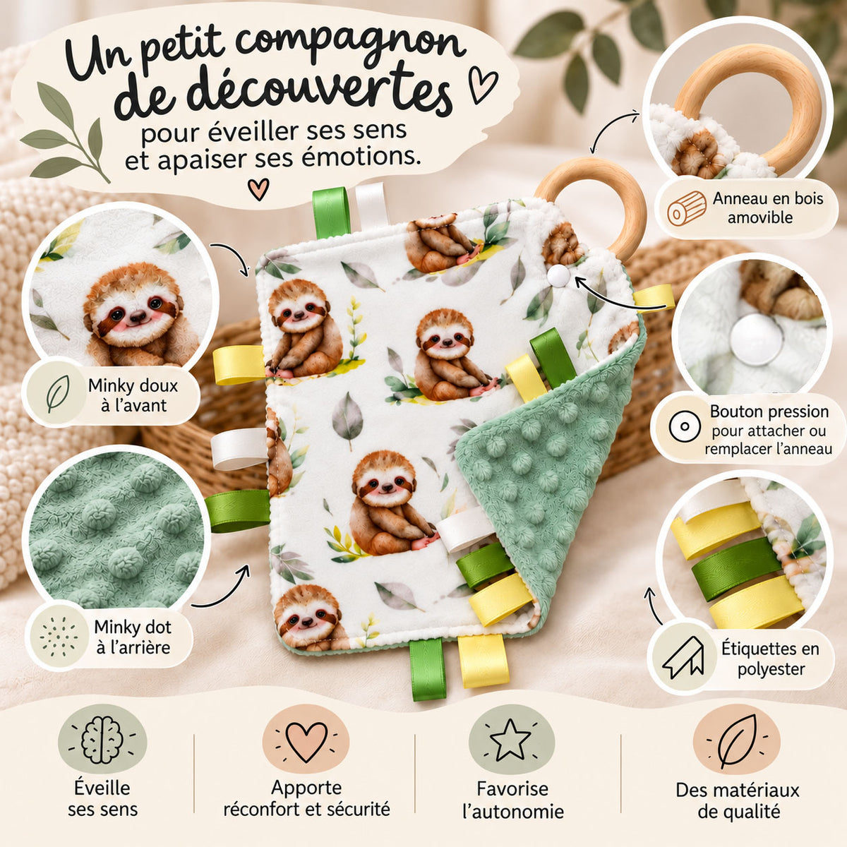 Doudou étiquettes Paresseux