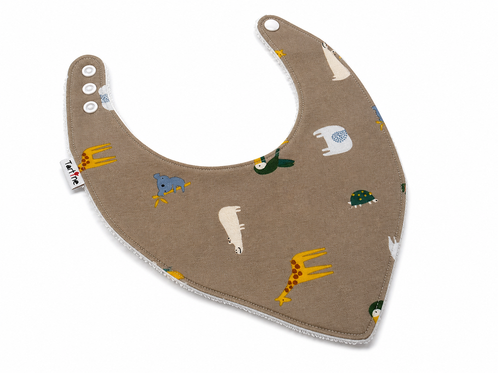 Bavoir animal en coton et ratine de bambou Boutique Tartine Personnalisé / La savane