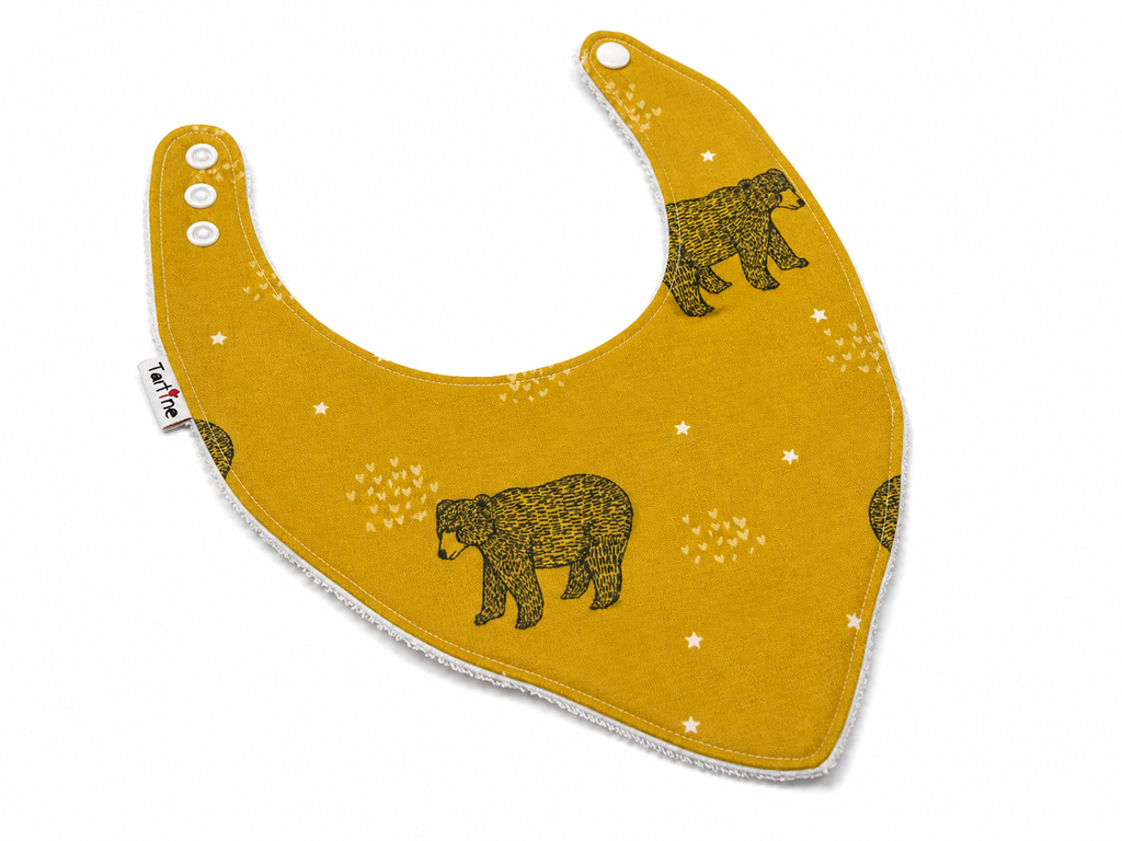Bavoir animal en coton et ratine de bambou Boutique Tartine Personnalisé / Ours jaune