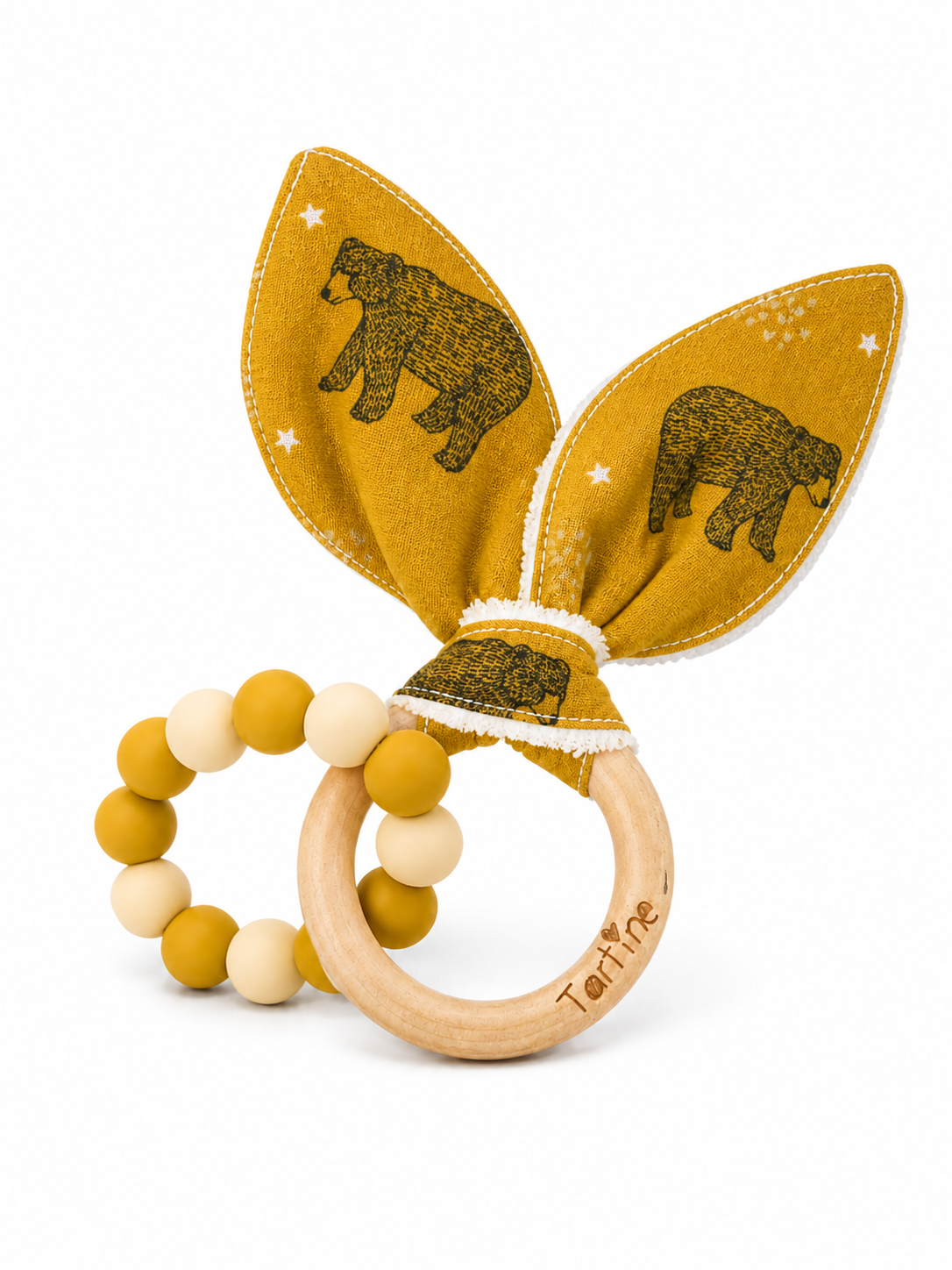 Jouet dentition - Oreille de lapin animal Boutique Tartine Ours jaune