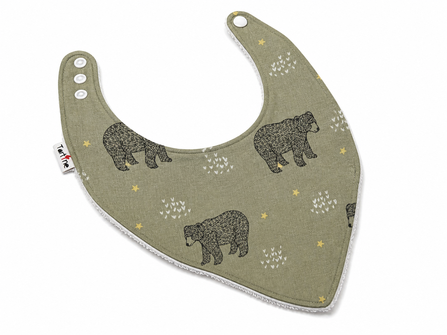 Bavoir animal en coton et ratine de bambou Boutique Tartine Personnalisé / Ours vert