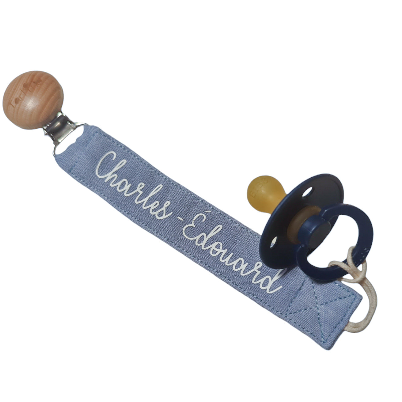 Attache-suce en tissu unie avec prenom Boutique Tartine