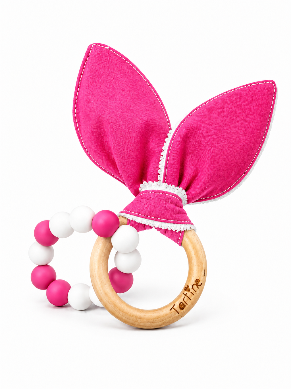 Jouet dentition - Oreille de lapin Uni Boutique Tartine Rose Rubis