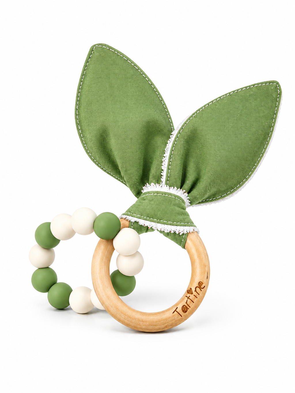 Jouet dentition - Oreille de lapin Uni Boutique Tartine Vert Amande