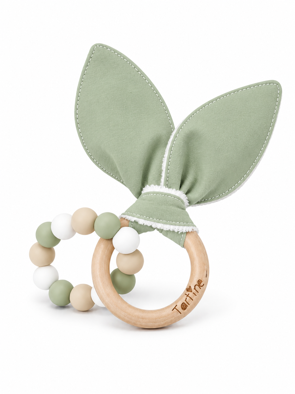 Jouet dentition - Oreille de lapin Uni Boutique Tartine Vert tilleul argenté