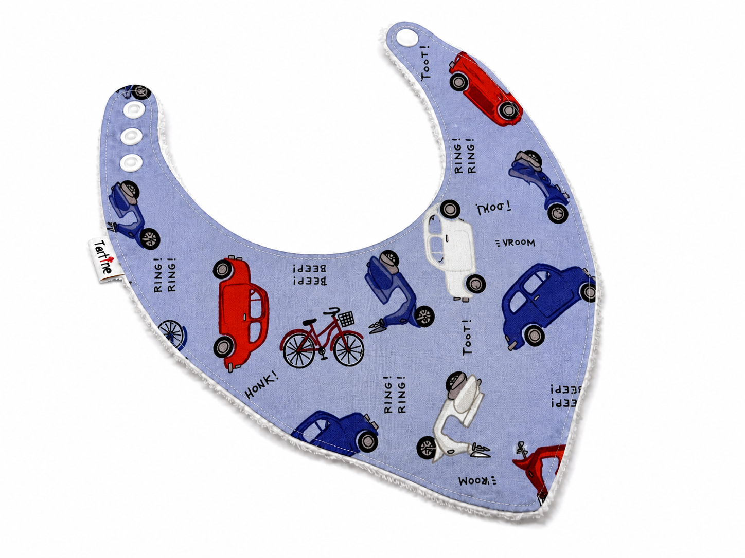 Bavoir Véhicule en coton et ratine de bambou Boutique Tartine Personnalisé / Vroum Honk